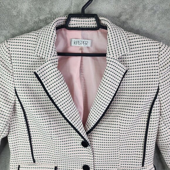 Womens Kasper Tweed Blazer Jacket Pink Black White Print 2 Button Size 8 - Picture 4 of 11